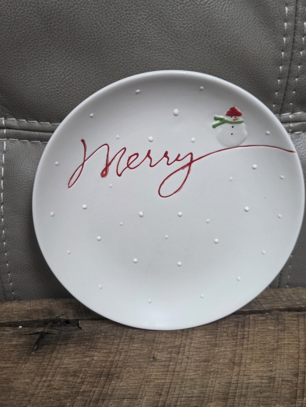 Hallmark Christmas Plate Merry Snowman Ceramic 8.25" New w/ Bonus Storage Box 1S